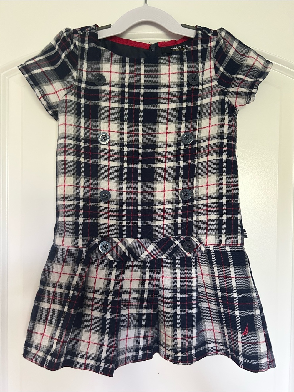 Nautica Navy, White & Red Plaid Short Sleeve Dress